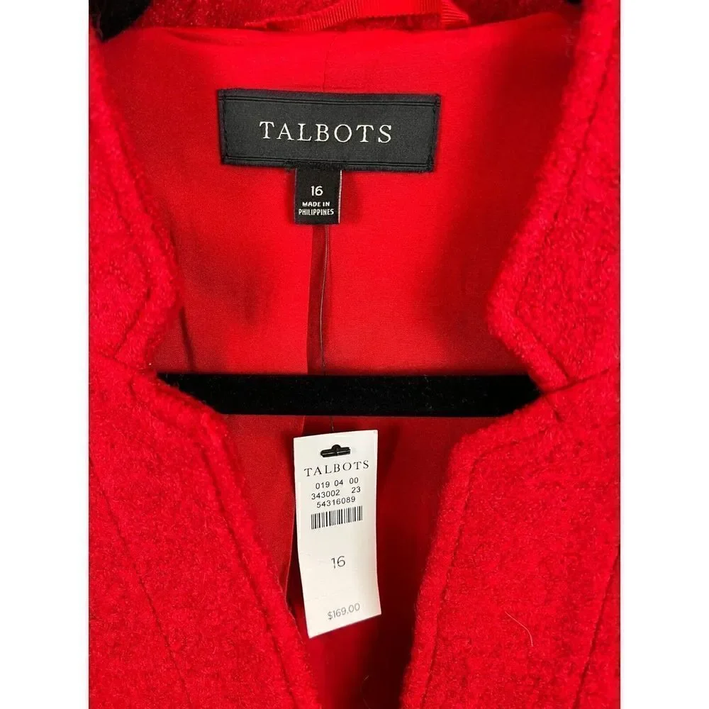 TALBOTS red wool blend lined blazer jacket coat 16 NWT